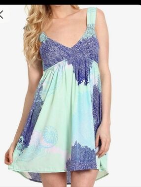 Roxy Jellyfish Coral Reef Seafoam & Navy Printed Sundress